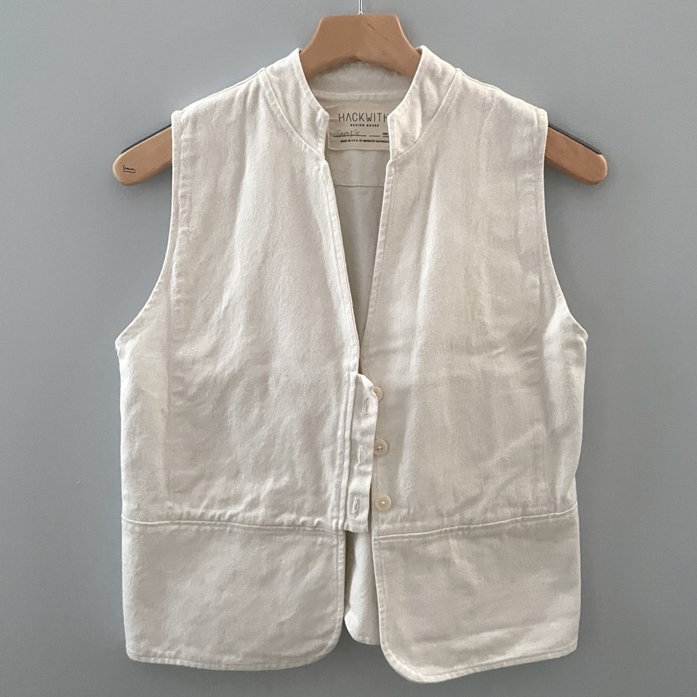 Hackwith sample white canvas button tab vest